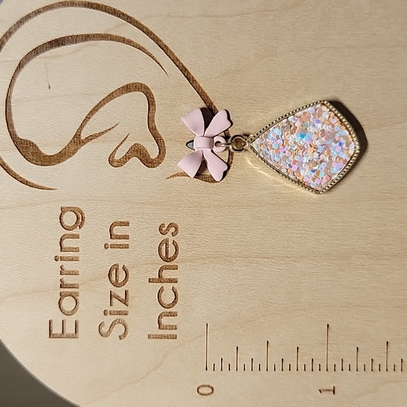 Confetti Shimmer Bow Drop Earrings, S925 - Picture 4 of 7